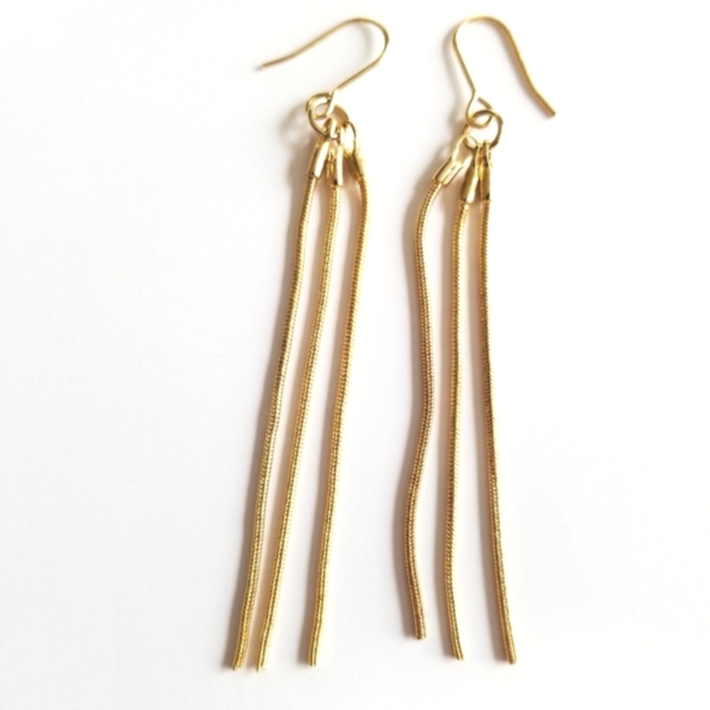 Earrings Three chains dangly earrings gold tone hook earwires minimalist